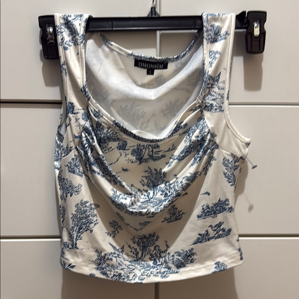 Blue and White Women's Crop Top Size S
